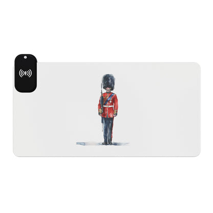 Regal Royal Guard – Standing Sentinel Art - LED Gaming Mouse Pad with Wireless Charging, Ideal for Gamers, Home Office, Unique Gift for Tech Lovers, Perfect for Holidays