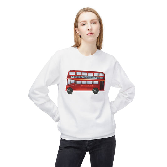 Unisex Midweight Softstyle Fleece Crewneck Sweatshirt - Iconic London Transport English Bus