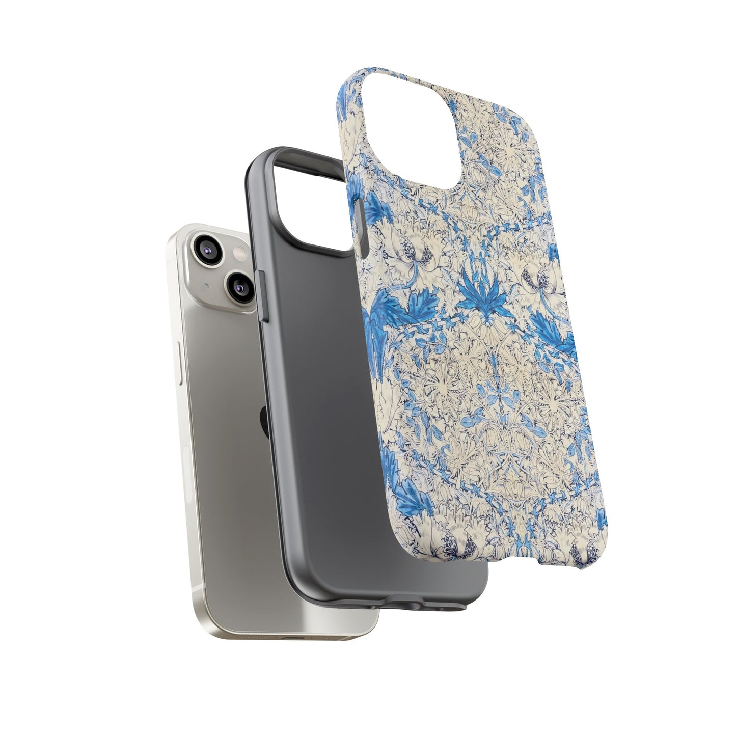 Elegant Floral Phone Case, Tough iPhone Cover, Stylish Mobile Protector, Blue Patterned Case, Unique Gift for Her