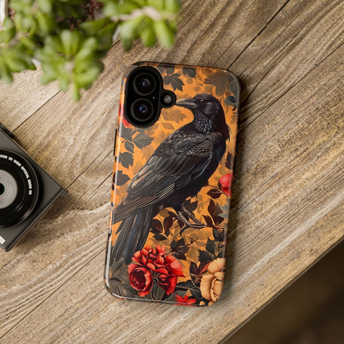 Raven Floral Phone Case - Tough Cases, Blackbird Decor, Gift for Nature Lovers, Bird Themed Accessories, Unique Phone Cover