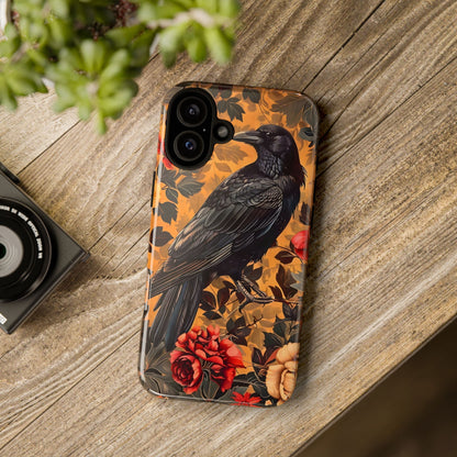Raven Floral Phone Case - Tough Cases, Blackbird Decor, Gift for Nature Lovers, Bird Themed Accessories, Unique Phone Cover