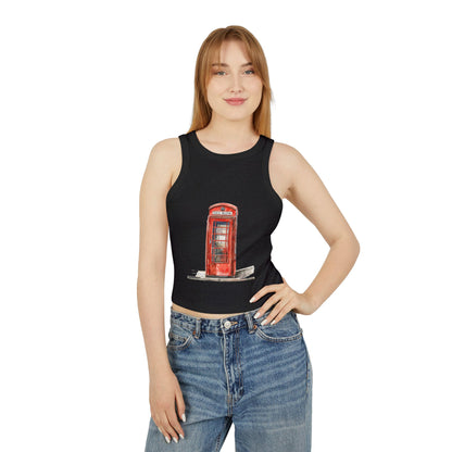 Women's Micro Rib Racer Tank Top - Iconic British Red Telephone Booth Design