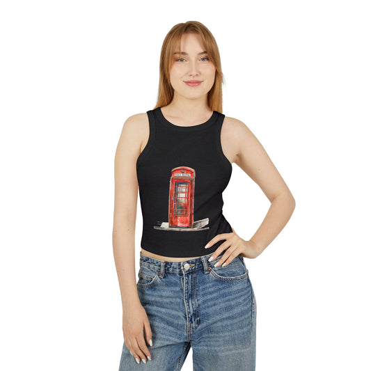 Women's Micro Rib Racer Tank Top - Iconic British Red Telephone Booth Design