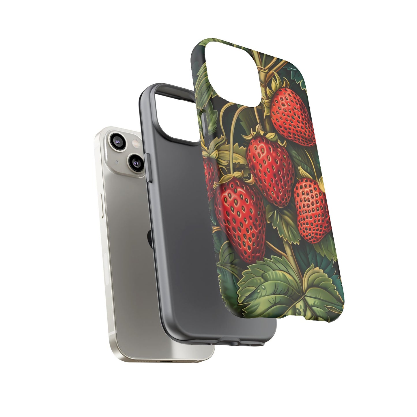 Strawberry Phone Case, Tough Berry Case, Floral Phone Cover, Cute Smartphone Shell, Nature-Inspired Gift