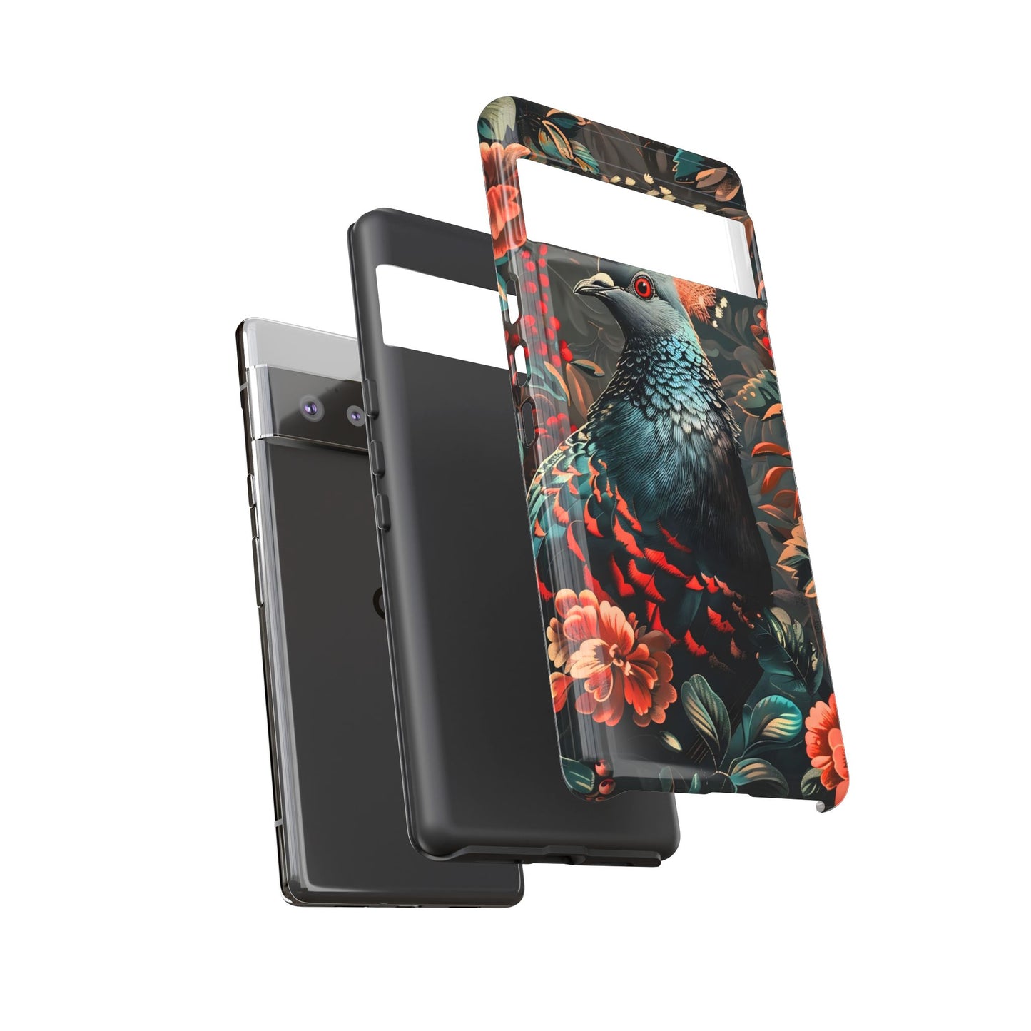 Floral Peacock Phone Case, Tough Cases, Artistic Phone Cover, Unique Gift, Nature Lover Accessory, Protective Case