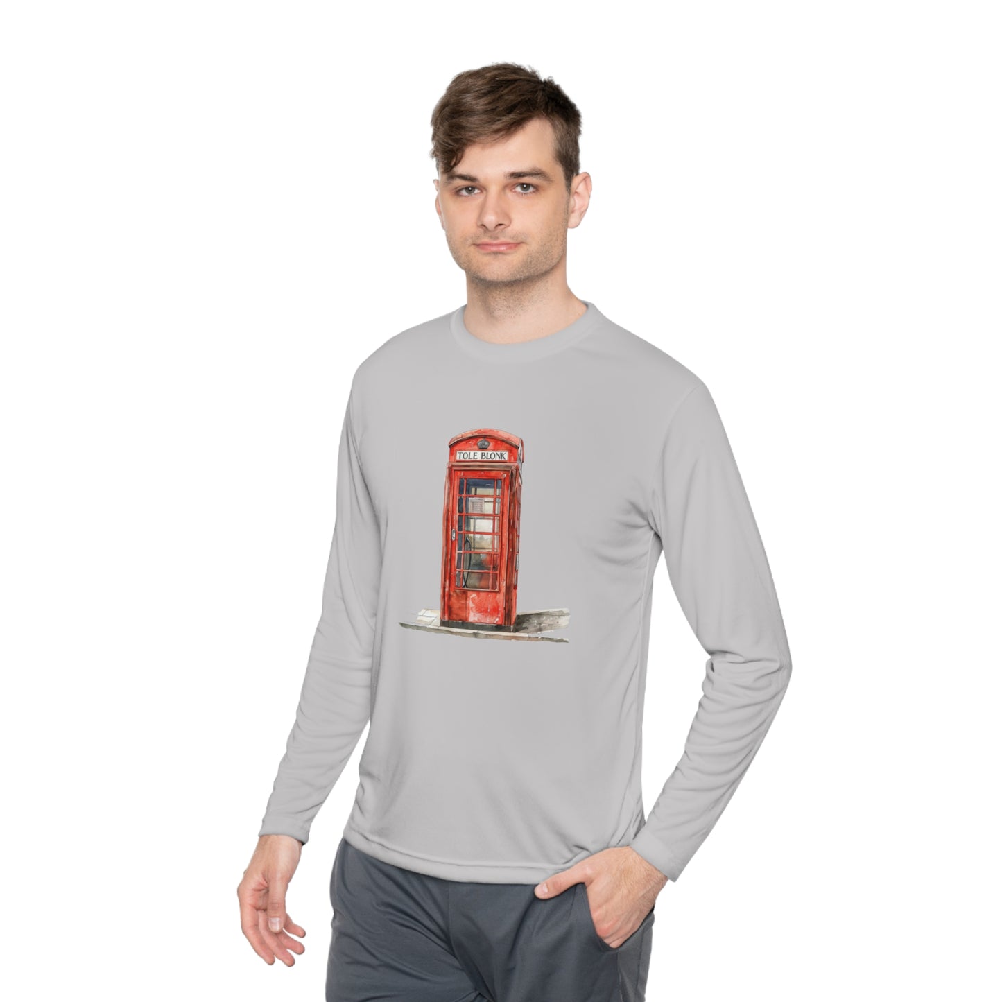 Unisex Lightweight Long Sleeve Tee- Iconic British Public Telephone - Classic Red Phone Box