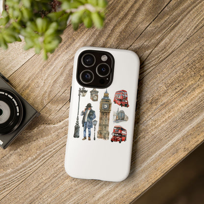 London Iconic Design Phone Case, Tough Cases, Gift for Travelers, London Souvenir, London Icons, Red Bus Phone Case