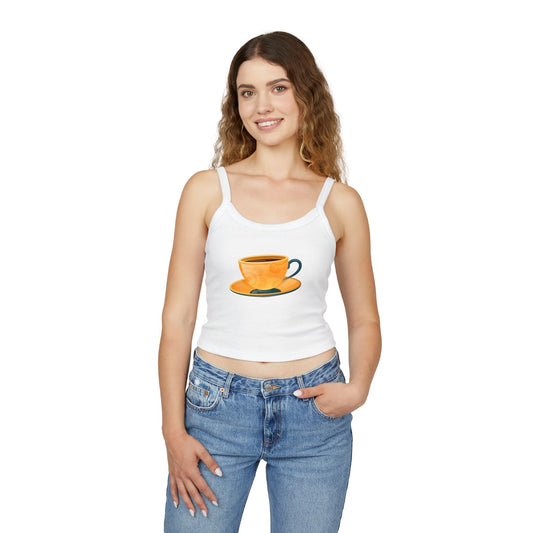 Women's Spaghetti Strap Tank Top - Classic British Tea Kettle - Timeless Elegance in Tea Time