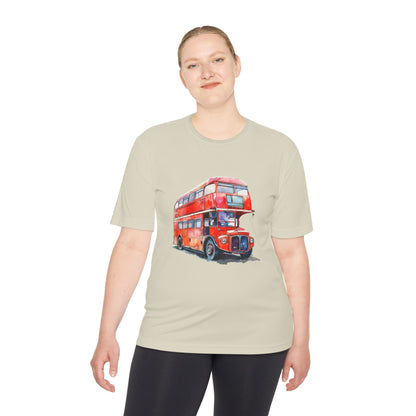 Unisex Moisture Wicking Tee - Classic London Double-Decker Bus Artwork