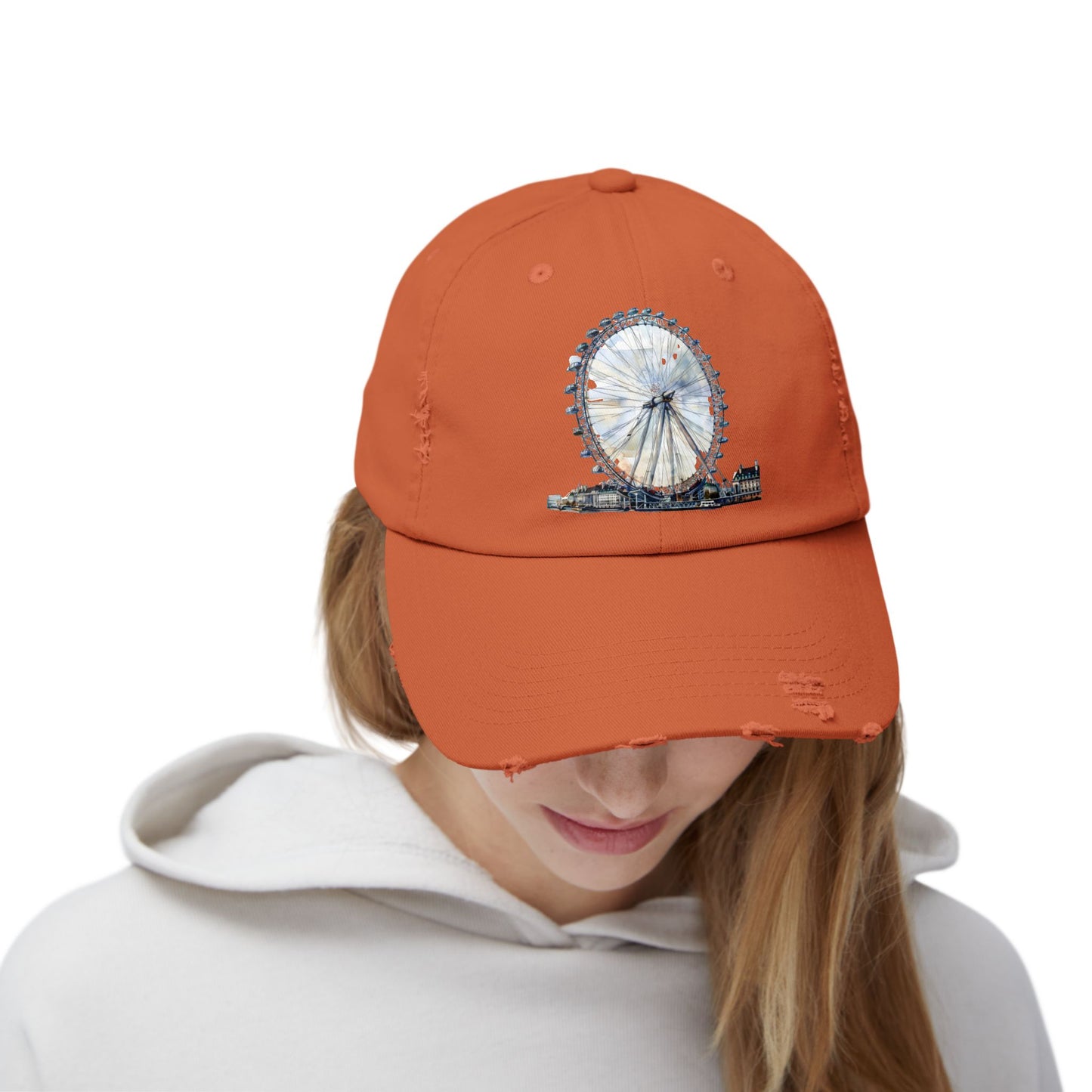 Distressed Cap with Ferris Wheel Design - Casual Sun Hat, Outdoor Gear, Travel Accessory, Festival Wear, Gift Idea