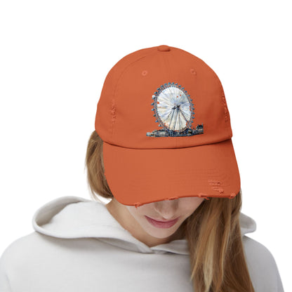 Distressed Cap with Ferris Wheel Design - Casual Sun Hat, Outdoor Gear, Travel Accessory, Festival Wear, Gift Idea
