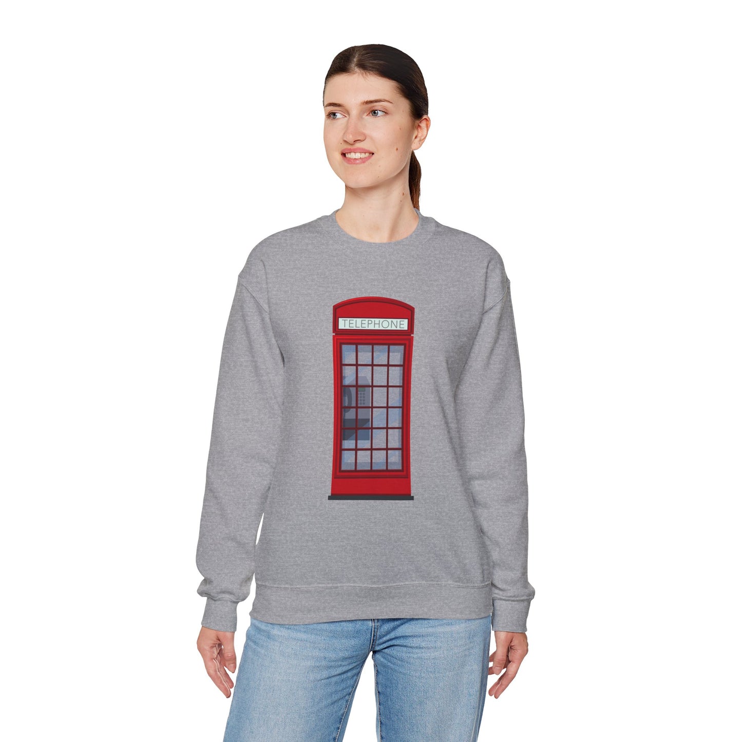 Unisex Heavy Blend™ Crewneck Sweatshirt - Iconic British Public Telephone - Classic Red Phone Box Design