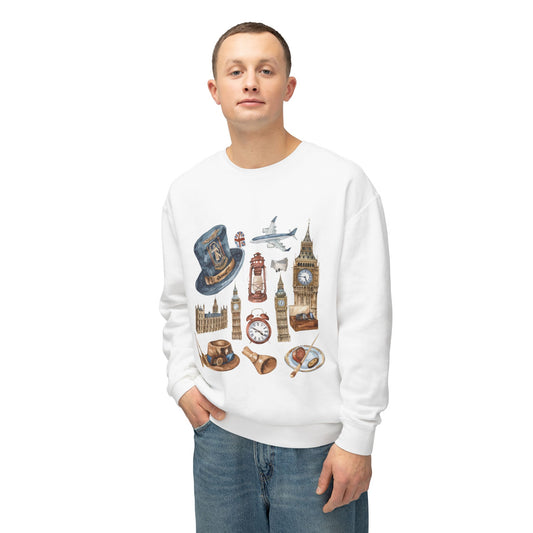 Unisex Lightweight Crewneck Sweatshirt - Vintage England Icons