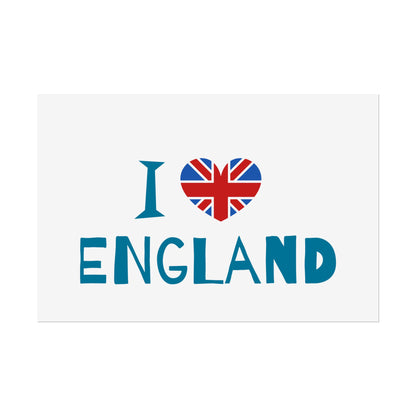 I Love England Rolled Poster - UK Travel Decor, Gift for Britains, Wall Art for Home, London Souvenir, Love England