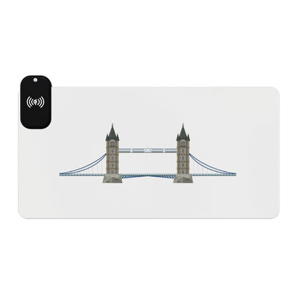 Tower Bridge Illustration - LED Gaming Mouse Pad with Wireless Charging Station, Perfect for Gamers, Desk Accessories, Home Office, Tech Gifts, Modern Design