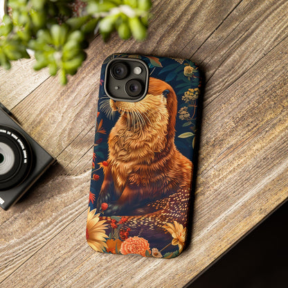 Otter Phone Case, Floral Otter Design, Tough Phone Cover, Nature Lover Gift, Cute Animal Accessories
