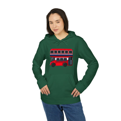 Adidas Unisex Fleece Hoodie with London Bus Design - Cozy Streetwear for Travel Lovers