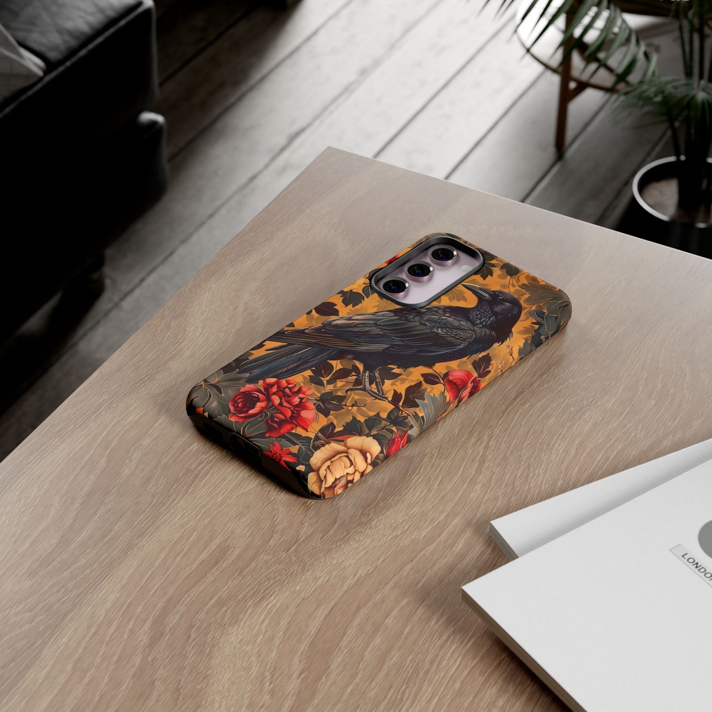 Raven Floral Phone Case - Tough Cases, Blackbird Decor, Gift for Nature Lovers, Bird Themed Accessories, Unique Phone Cover