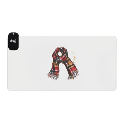 British Plaid Scarf - LED Gaming Mouse Pad with Wireless Charging, RGB Light Up Desk Mat, Perfect for Gamers, Desk Accessories, Gift for Tech Lovers
