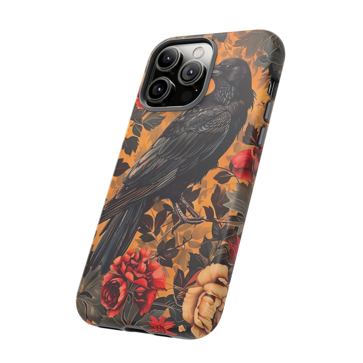 Raven Floral Phone Case - Tough Cases, Blackbird Decor, Gift for Nature Lovers, Bird Themed Accessories, Unique Phone Cover