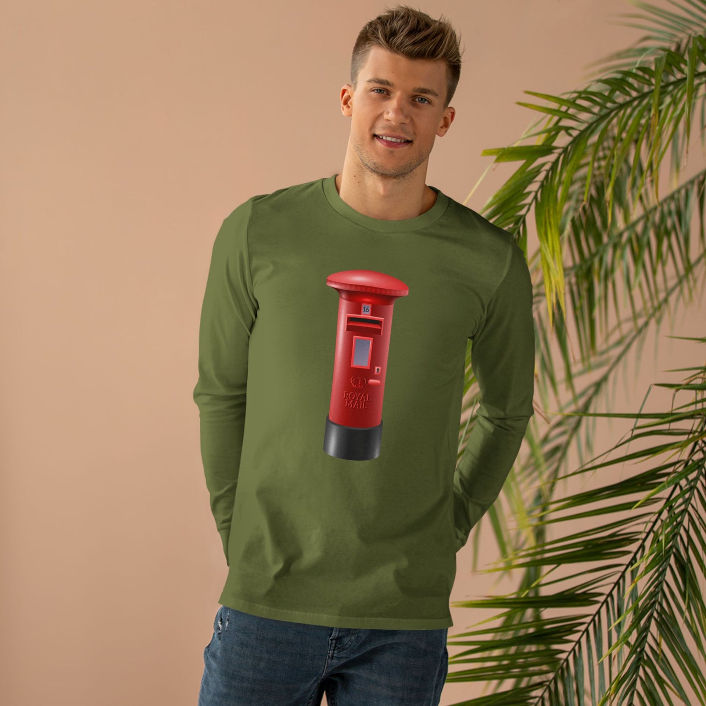Men’s Base Longsleeve Tee - Classic UK Royal Mailbox Design - British Postbox Icon