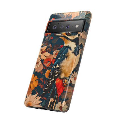 Artistic Bird Phone Case, Unique Tough Cases for Nature Lovers, Floral Design, Cute Gift, Customized Phone Accessories