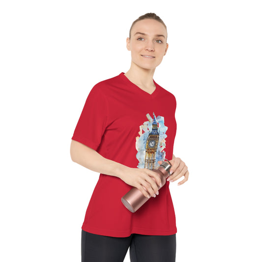 Women's Performance V-Neck T-Shirt - London's Big Ben Landmark Painting