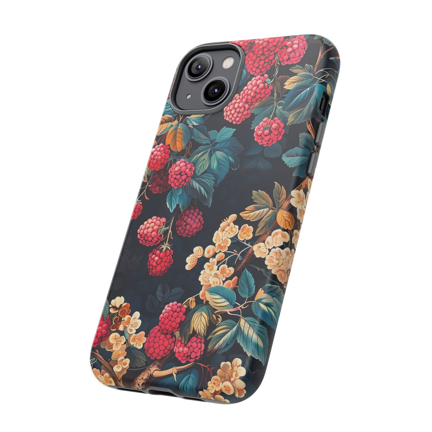 Floral Phone Case with Berry Design, Durable Phone Cover, Floral Print, Gift for Plant Lovers, Nature-Inspired Accessory