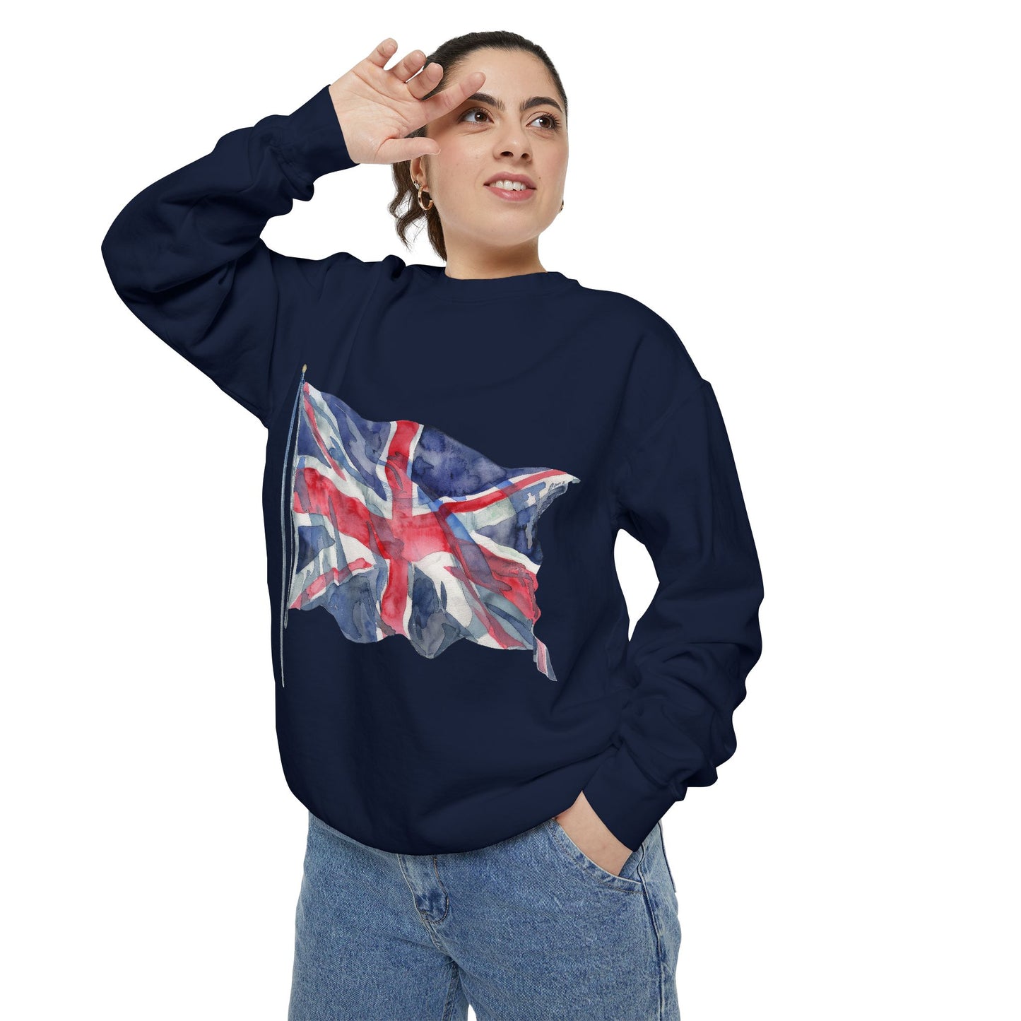 Unisex Garment-Dyed Sweatshirt - Classic UK Flag Design - Union Jack Symbol