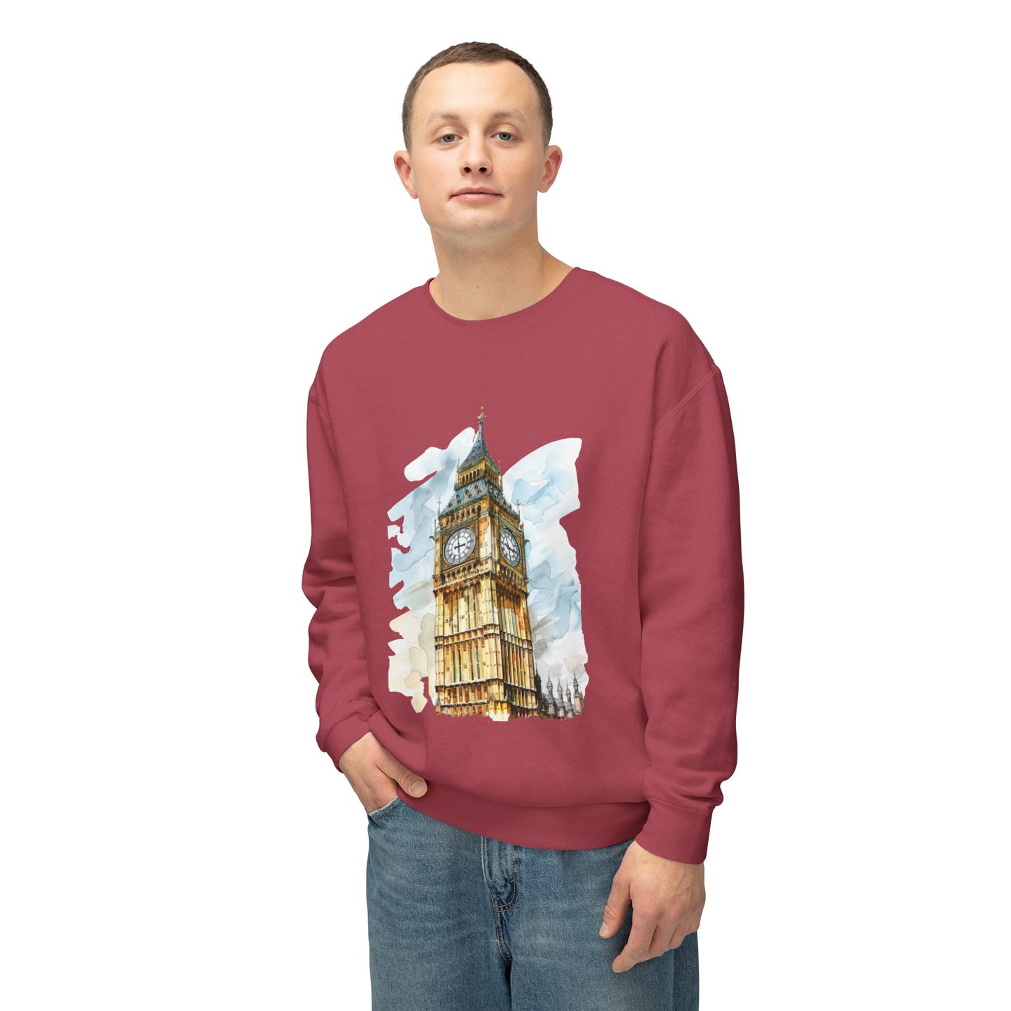 Unisex Lightweight Crewneck Sweatshirt - Iconic Big Ben Clock Tower Design