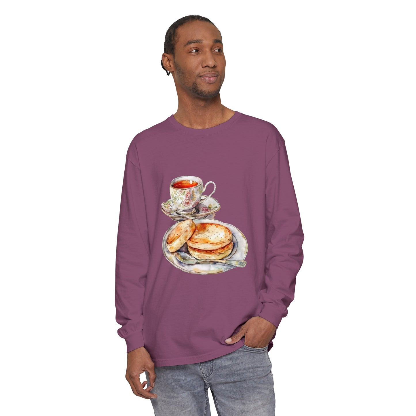 Unisex Garment-dyed Long Sleeve T-Shirt - British Food - Traditional Dishes and Culinary Delights