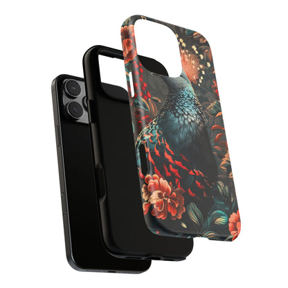 Floral Peacock Phone Case, Tough Cases, Artistic Phone Cover, Unique Gift, Nature Lover Accessory, Protective Case