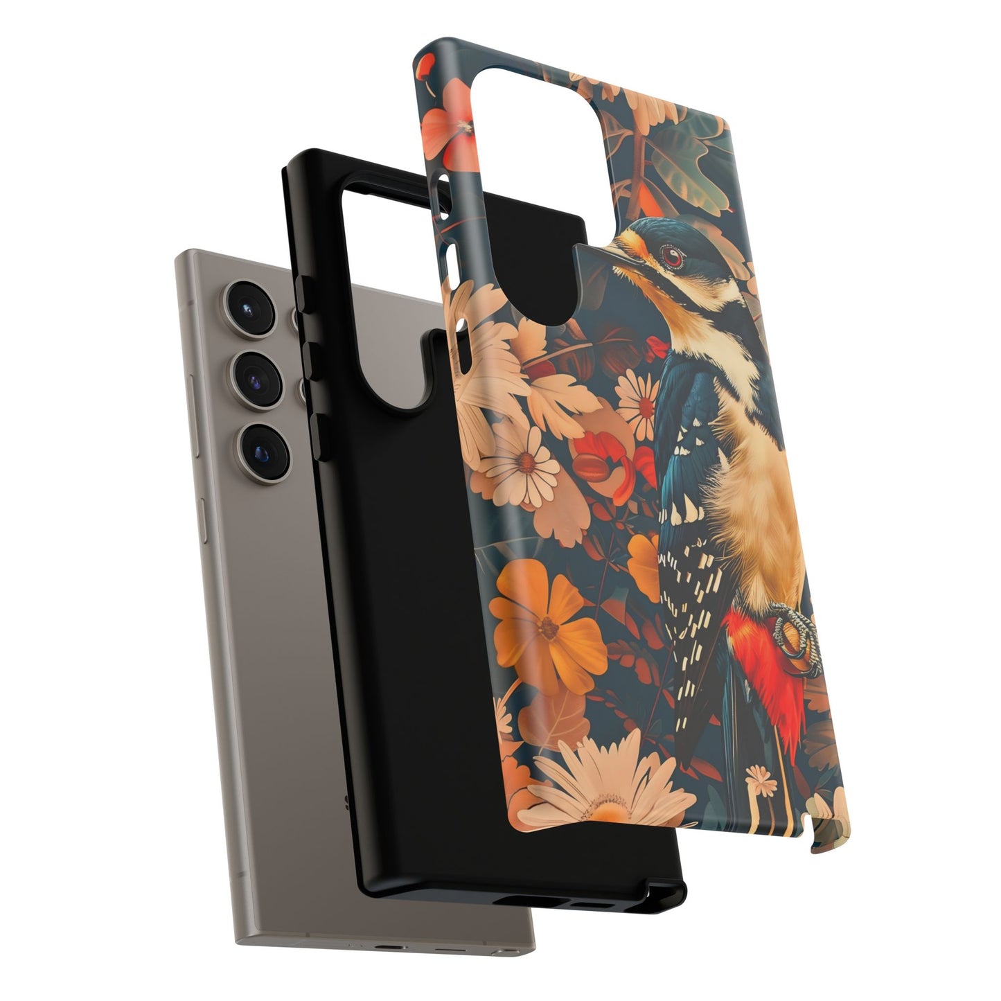 Artistic Bird Phone Case, Unique Tough Cases for Nature Lovers, Floral Design, Cute Gift, Customized Phone Accessories