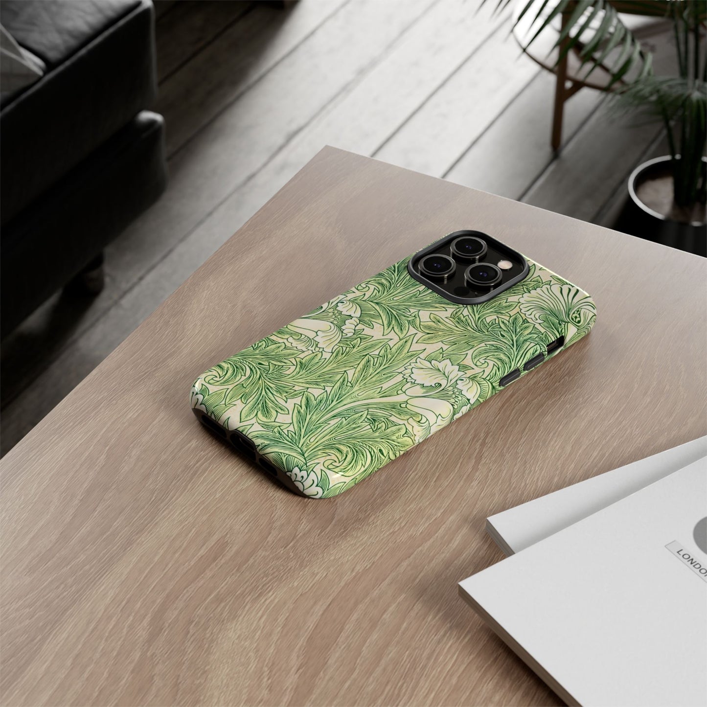 Green Floral Phone Case, Botanical iPhone Cover, Tough Phone Shell, Nature-inspired Gift, Eco-friendly Tech Accessory
