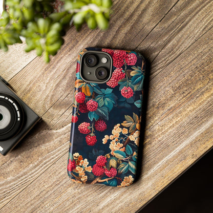 Floral Phone Case with Berry Design, Durable Phone Cover, Floral Print, Gift for Plant Lovers, Nature-Inspired Accessory
