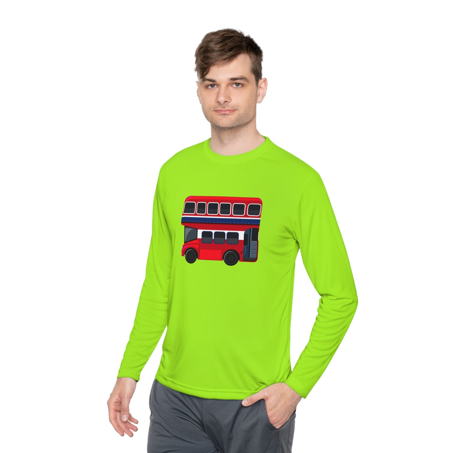 Unisex Lightweight Long Sleeve Tee - London Transport English Bus - Iconic Red Double-Decker Bus