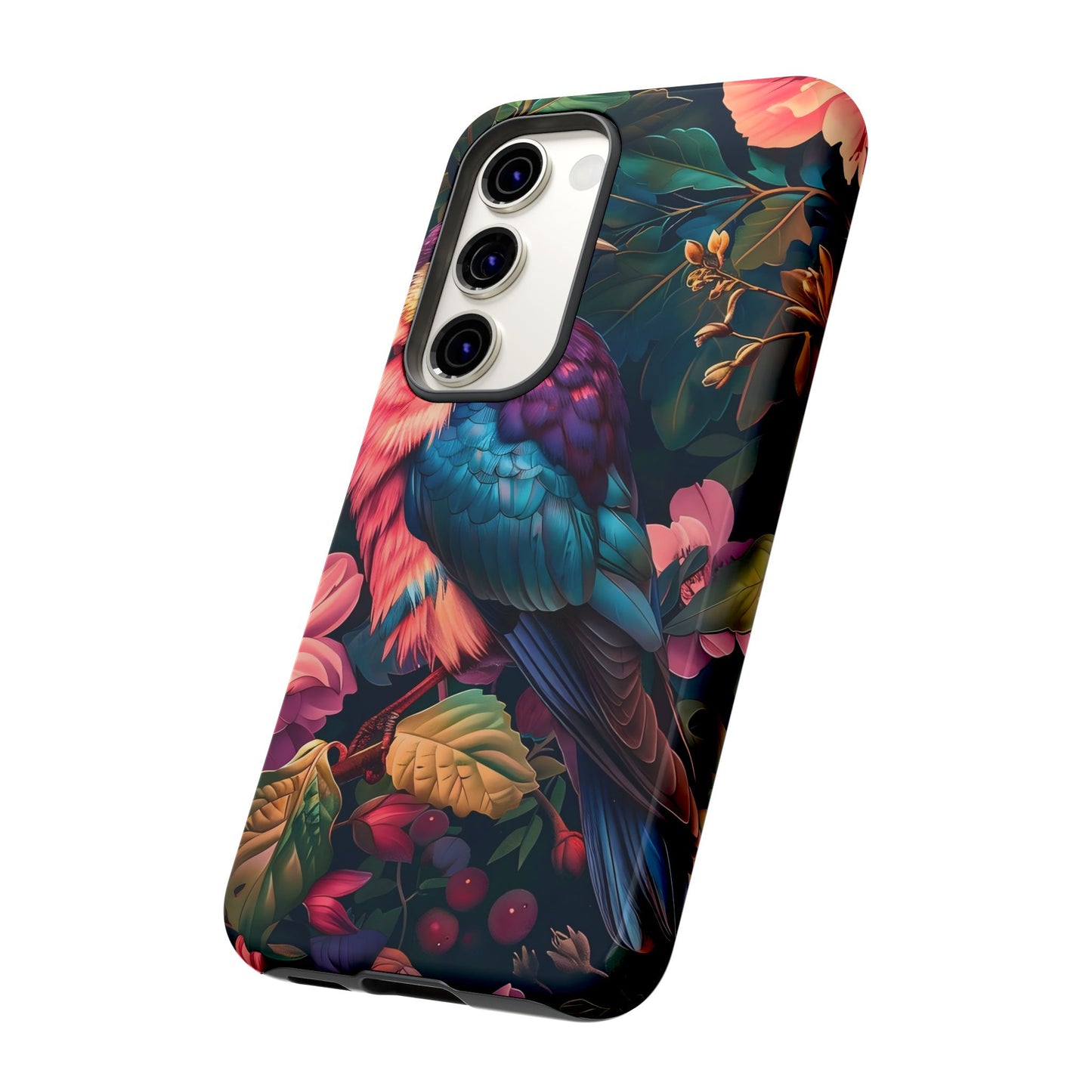 Vibrant Phone Case, Tropical Bird Design, Tough Phone Cover, Floral Tech Accessory, Gift for Nature Lovers
