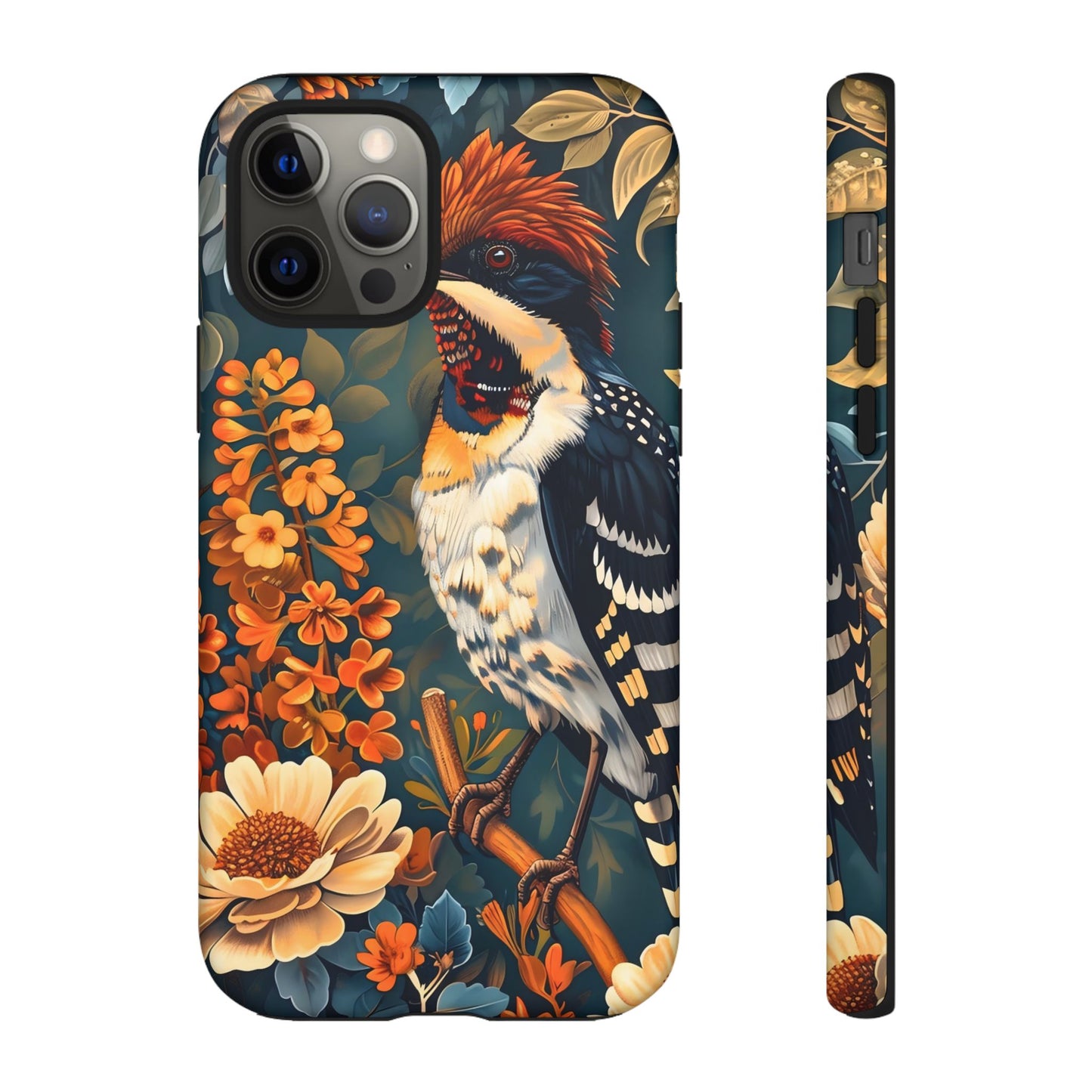 Tough Cases: Floral Bird Phone Case, Vintage Style Cover, Nature Lover Gift, Botanical Design, Spring Inspire Fashion