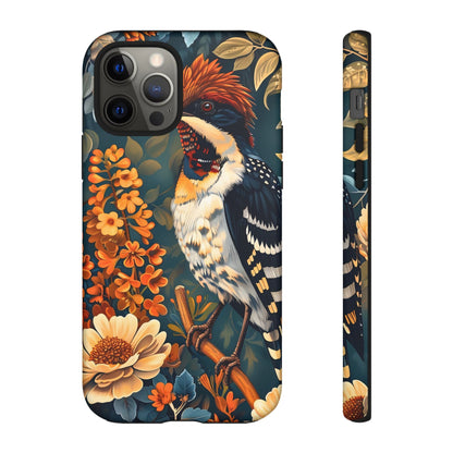 Tough Cases: Floral Bird Phone Case, Vintage Style Cover, Nature Lover Gift, Botanical Design, Spring Inspire Fashion