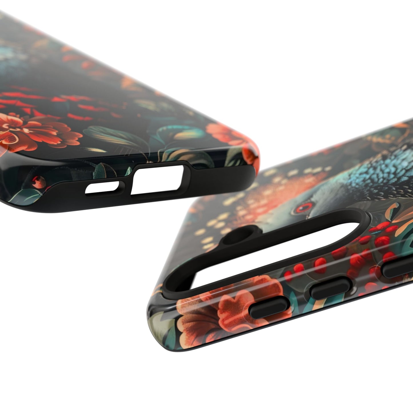 Floral Peacock Phone Case, Tough Cases, Artistic Phone Cover, Unique Gift, Nature Lover Accessory, Protective Case