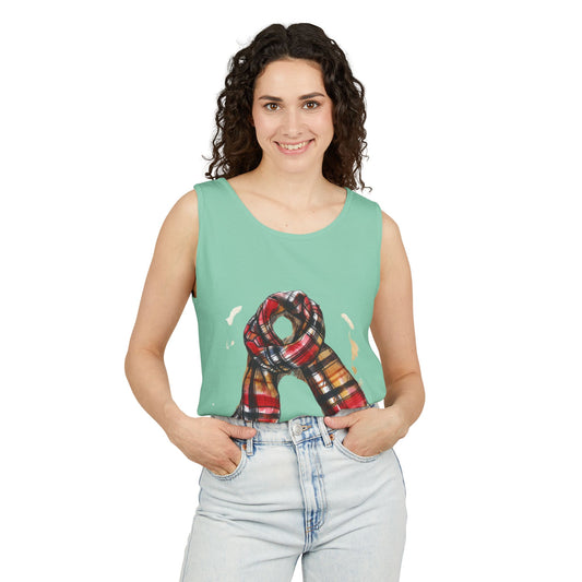 Unisex Garment-Dyed Tank Top - Classic British Plaid Scarf Design