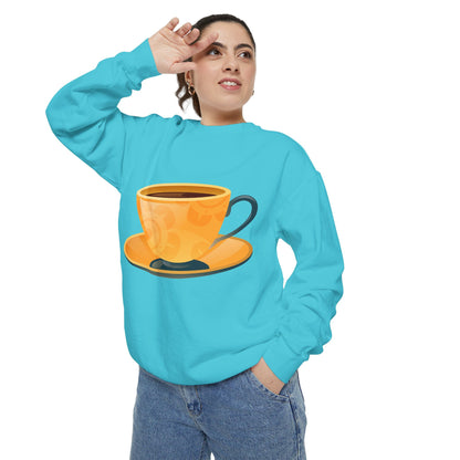 Unisex Garment-Dyed Sweatshirt - Elegant British Tea Cup - Classic Tea Time Style