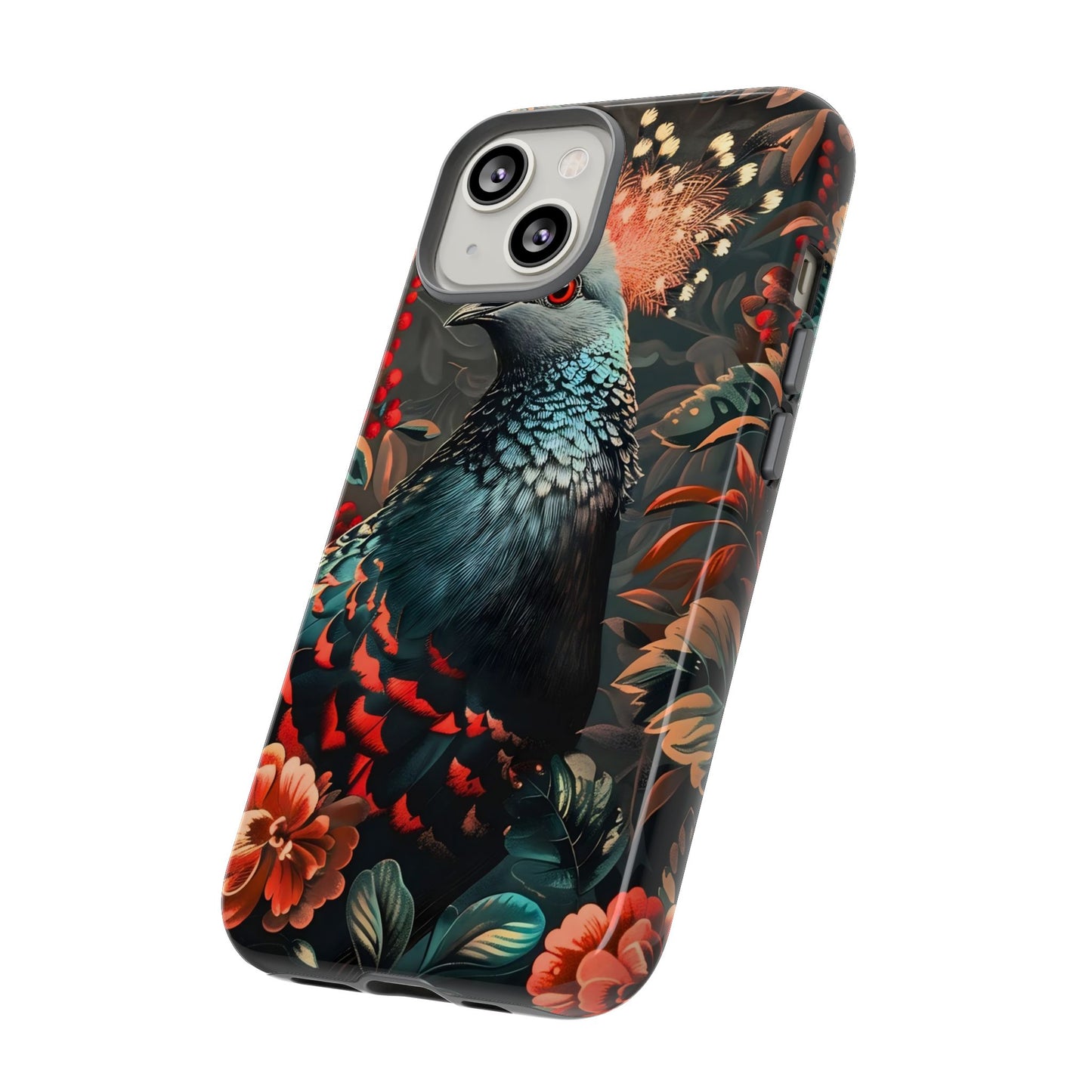 Floral Peacock Phone Case, Tough Cases, Artistic Phone Cover, Unique Gift, Nature Lover Accessory, Protective Case