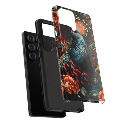 Floral Peacock Phone Case, Tough Cases, Artistic Phone Cover, Unique Gift, Nature Lover Accessory, Protective Case