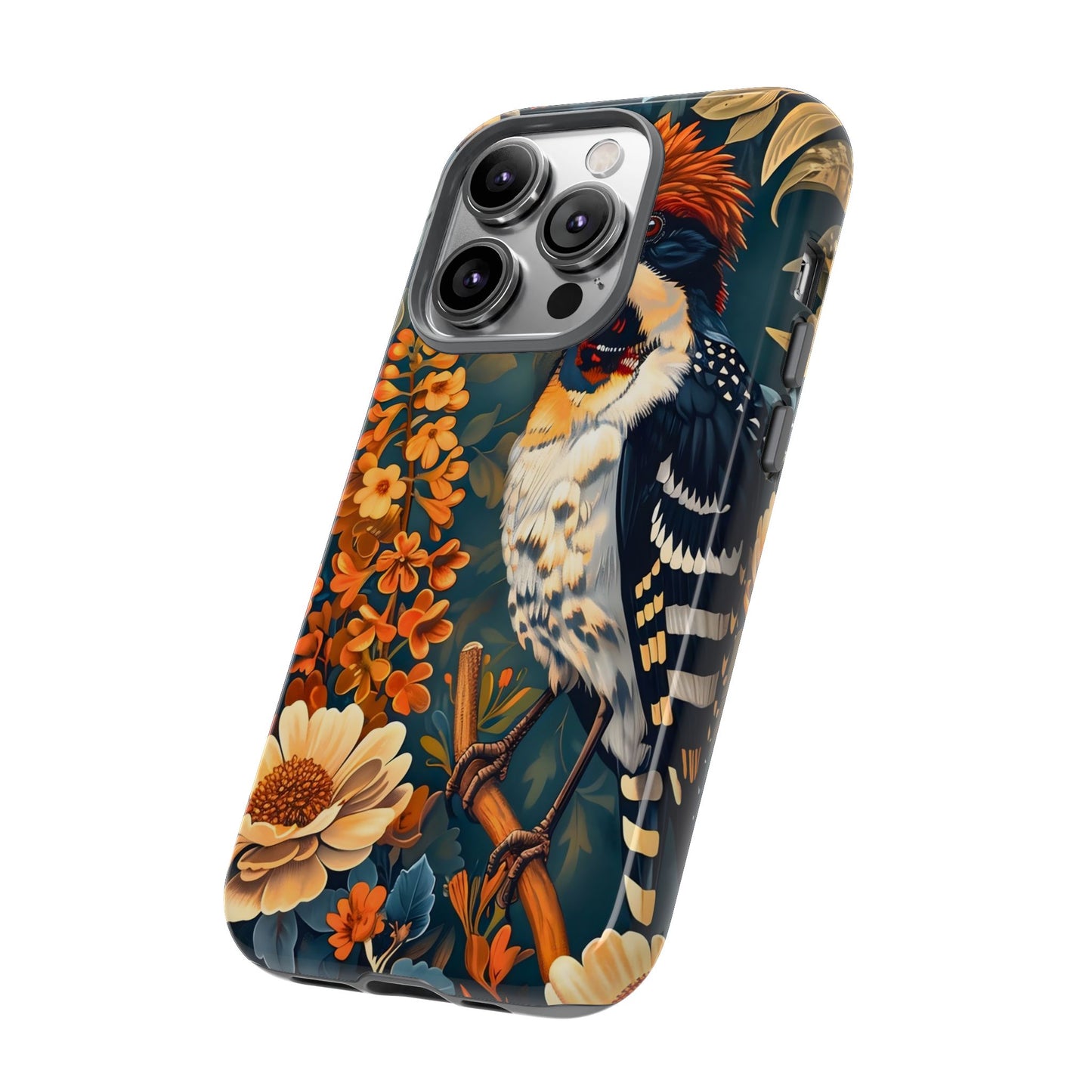 Tough Cases: Floral Bird Phone Case, Vintage Style Cover, Nature Lover Gift, Botanical Design, Spring Inspire Fashion
