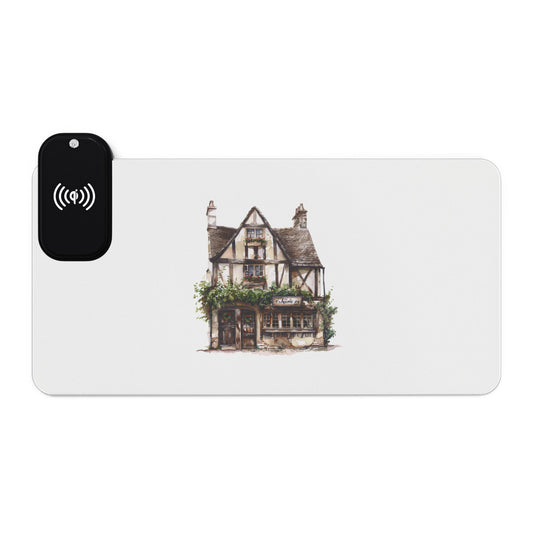 Tudor-Style Home – Historic England Charm - LED Gaming Mouse Pad with Wireless Charging, Aesthetic Desk Accessory for Gamers, Office Decor, Gift for Tech Lovers, USB Gaming Pad