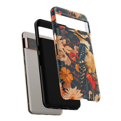Artistic Bird Phone Case, Unique Tough Cases for Nature Lovers, Floral Design, Cute Gift, Customized Phone Accessories
