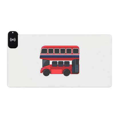 Red Double-Decker Bus Front View - LED Gaming Mouse Pad with Wireless Charging, Perfect for Gamers, Gaming Desk Accessories, Desk Decor, LED Light Mousepad