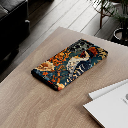 Tough Cases: Floral Bird Phone Case, Vintage Style Cover, Nature Lover Gift, Botanical Design, Spring Inspire Fashion