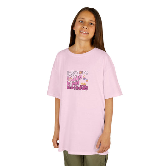 Kids Tee – Cheetah Print Birthday Girl Sublimation Graphic - Fun ‘Because Today is My Birthday’ Graphic Shirt